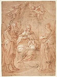 Madonna med barnet ved siden by Johann Freyberger