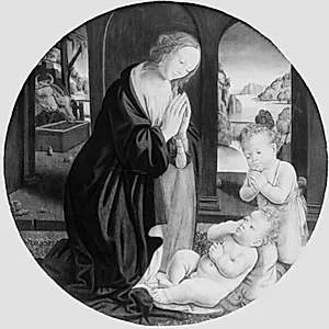 Madonna og den lille Johannes tilbeder Kristusbarnet by Ubekendt