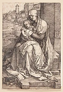 Madonna, siddende ved en mur by Albrecht Dürer