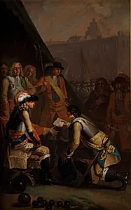 Magnus Stenbock overgiver fæstningen Tønningen til Frederik IV i 1714 by Nicolai Abildgaard