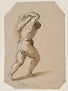 Mand bærende en tung byrde på sin ryg by Jacopo Palma (il Giovane)