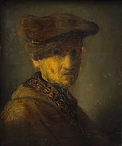 Mand med baret (Portræt af Rembrandts far) by Rembrandts skole