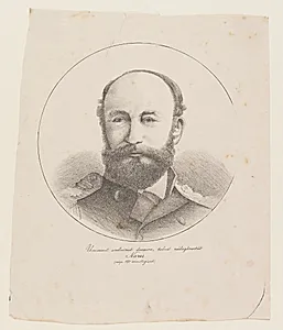 Mand med fuldskæg og uniformsjakke ("Umiassuit ardlainut ilaussoK, tuluit nâlagânertât Nares") by Lars Møller