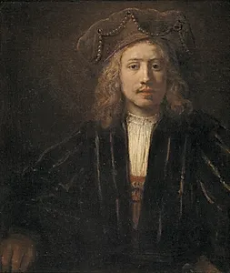 Mand med perlebesat baret by Rembrandt van Rijn (værksted)
