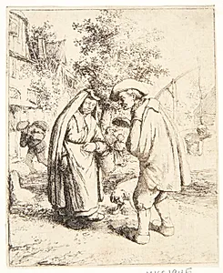 Mand og kvinde i samtale by Adriaen van Ostade