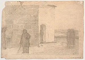 Mand stående foran våbenhus by Niels Bjerre