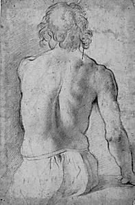 Mandlig halvfigur med nøgen overkrop set bagfra by Giovanni da San Giovanni