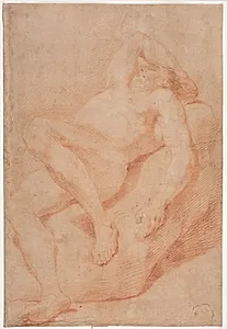 Mandlig modelstudie, halvtliggende by Hendrik Krock