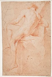 Mandlig modelstudie, siddende, set bagfra by Hendrik Krock