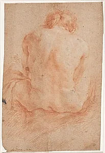 Mandlig modelstudie, siddende, set bagfra by Hendrik Krock