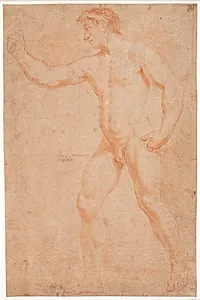 Mandlig modelstudie, stående, med løftet arm by Hendrik Krock