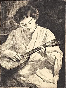 Mandolinspillende dame by Frans Schwartz