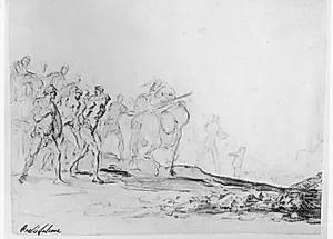 Marcherende soldater med fanger i et landskab by Aniello Falcone