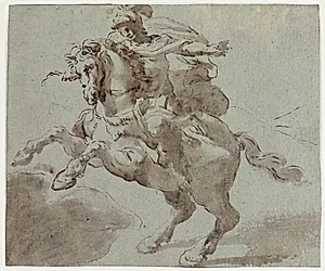 Marcus Curtius kaster sig med sin hest i kløften by Ubekendt