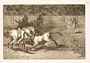 Maria Ceballas, også kaldet indianeren, slår tyren ihjel fra sin hest by Francisco de Goya