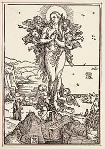 Maria Magdalene føres til himmels af englene by Albrecht Dürer