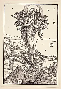 Maria Magdalene føres til himmels af englene by Albrecht Dürer