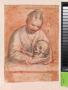 Maria Magdalene med et kranie i sin favn by Alessandro Casolani