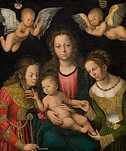 Maria med barnet mellem helgeninderne Katharina og Barbara by Lucas Cranach (I)