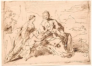 Maria med børnene Jesus og Johannes samt en helgeninde by Jürgen Ovens