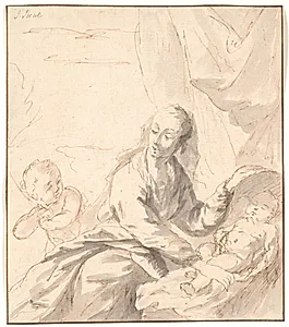 Maria med Jesusbarnet i vuggen og Johannes by Jens Juel