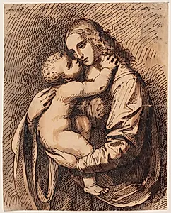 Maria stående med Jesus-barnet. Halvfigur by Giuseppe Longhi