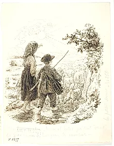 Marie og Jujules som fårehyrder by Lorenz Frølich