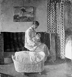 Marie Schou, f. Hansen, kunstnerens første hustru med sit barn by Karl Schou