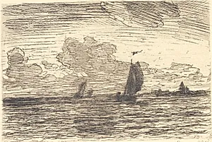 Marine med skibe under sejl by Carl Locher