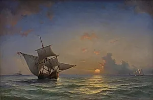 Marine. Solen står nær horisonten by Anton Melbye