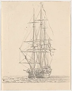 Marineskib med strøgne sejl by C.A. Lorentzen