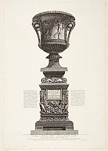 Marmorvase med en frise af fauner, udgravet ved Pantanello af Gavin Hamilton og placeret oven på en urne by Giovanni Battista Piranesi