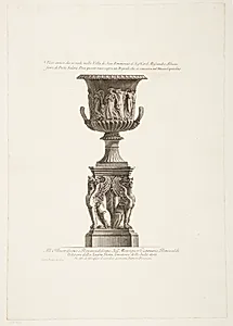 Marmorvase med relief med bakkanter og en trefod dekoreret med kimærer by Giovanni Battista Piranesi