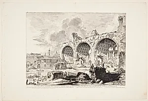 Maxentius' og Constantines basilika, fejlagtigt kaldet Fredens Tempel by Giovanni Battista Piranesi