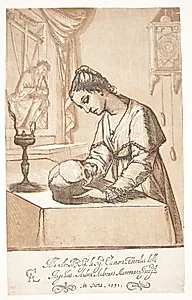Mediterende kvinde med et dødningehoved by Andrea Andreani
