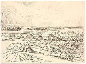 Midt i Solskinnet laa en gammel Herregaard by Fritz Syberg