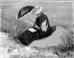 Min moder læsende på stranden by Carl Frydensberg