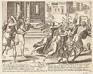 Min og din bortjager enigheden, næstekærligheden, freden og gudsfrygtigheden by Hendrick Goltzius