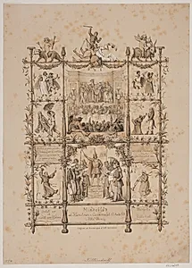 Mindeblad om kunstnercarnevalet d. 3. marts 1854 by Adolph Kittendorff