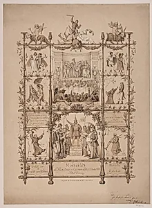Mindeblad om kunstnerkarnevalet d. 3. marts 1854 by I.W. Tegner & Kittendorffs Lithografiske Institut
