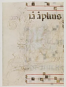 Miraklet med brødene og fiskene i initialet L (Johs. 6.3-13), tekstfragmenter og noder