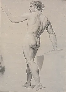 Model stående, set fra ryggen, venstre arm løftet by Jens Juel