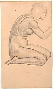 Modelstudie; knælende kvinde i profil m.h. by Joakim Skovgaard