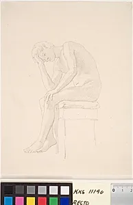 Modelstudie. Siddende nøgen dreng by Christen Købke