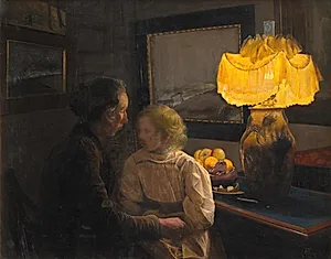 Moder fortæller. Kunstnerens hustru og datter