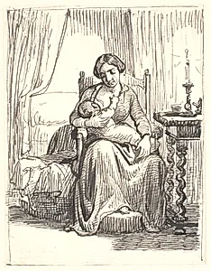 Moder med diende barn, t.h. tændt lys by Wilhelm Marstrand