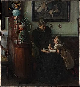 Moder skal læse. Kunstnerens hustru og barn