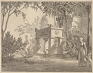 Molières sarkofag i Jardin Elysée by C.W. Eckersberg