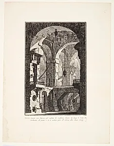 Mørkt fængsel med gård til afstraffelse af kriminelle ... by Giovanni Battista Piranesi
