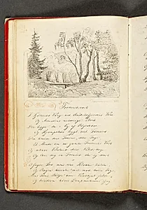 Moselandskab med en bro. Et ornamentslyng samt vers. Side 24 by Johan Thomas Lundbye